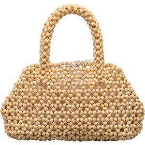 Milky White Handmade Wooden Beaded Evening Mini Purse for Women